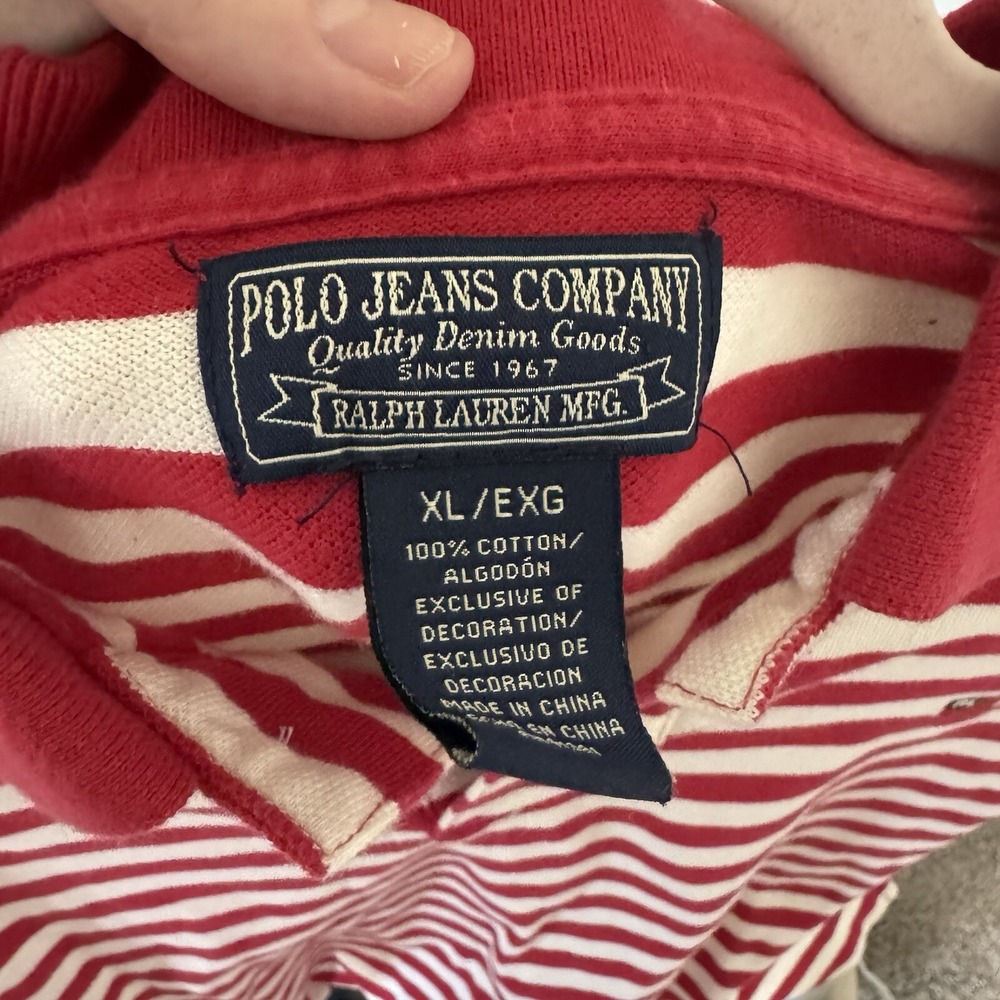 Polo Ralph Lauren Jeans Co Vintage Polo Shirt Flag Red Stripes Mens XL - Picture 5 of 7